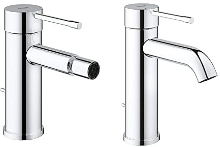 GroheGROHE Essence New Miscelatore Monocomando per Bidet, Cromo 32935001 & GROHE Essence New Miscelatore per Lavabo, con Astina a Saltarello, Cromo 23589001