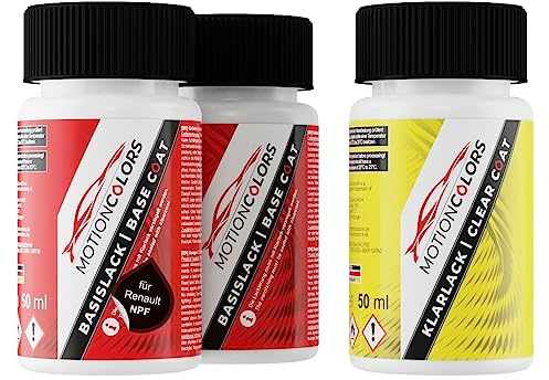 MOTIONCOLORS Rouge Carmin Nacre/Karmesin-Rot Perleffekt NPF für Renault Autolack Lackstift Set Grundlack Basislack Klarlack je 50ml