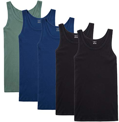 NUOZA 3/5-pack undertröja herr, tanktopp, många färger, 100 % högkvalitativ bomull, krymper inte, bleknar inte, ogenomskinlig, 2 x svart 2 x blå 1 x olivgrön, 5XL