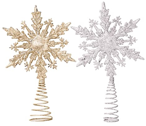 Tiuxiu 2 Piezas De Estrella De Navidad - Decoración Brillante Superior Para Árbol Con Copo De Nieve (Oro Y Plata)
