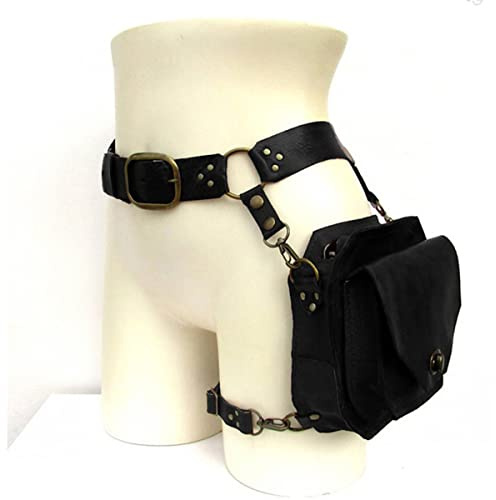 LXQLLJJD Mittelalterliche Lederring Gürteltasche Mit Nieten, Steampunk Cross-Leg-Tasche Für Damen, Verstellbare Umhängetasche, Reittasche Geeignet Für Rollenspiele Und Tägliche Reisen,Schwarz