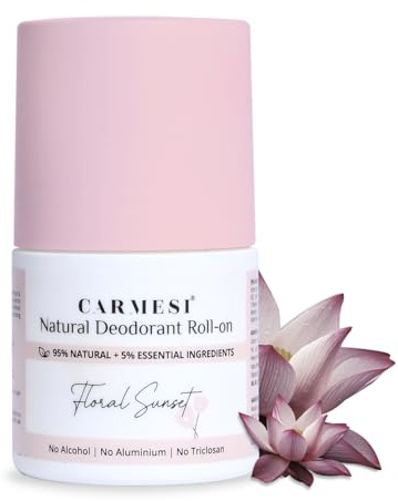 Carmesi Natural Deodorant Roll On - Floral Sunset | 95% Natural | Reduces Dark Underarms & Body Odor | No Aluminium & Alcohol-Free for Women | 1.69 Fl Oz/50ml