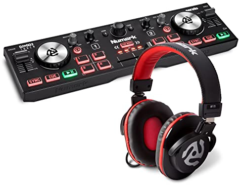 DJ Controller with Headphones - Numark DJ2GO2 Touch Compact 2 Deck USB DJ Controller and Numark HF175 DJ Headphones with closed back over ear design