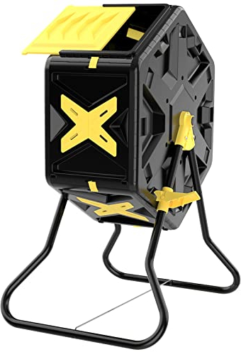 Composterbina, 70 l, per compost a doppia camera con Easy-Turn, sistema di funzionamento rapido per giardino, nero e giallo