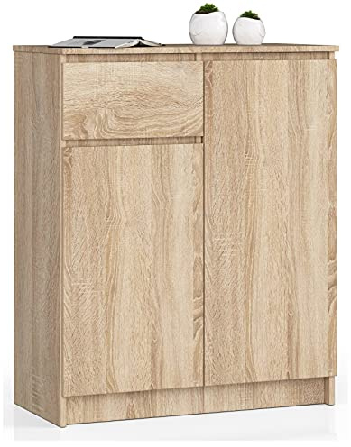 AKORD Kommode K80 80 cm | mit 2 Türen und 1 Schublade | für das Wohnzimmer | für das Schlafzimmer | für das Arbeitszimmer | Büro | B80 x H99 x T40 cm | Gewicht 42,25 kg | Sonoma Eiche