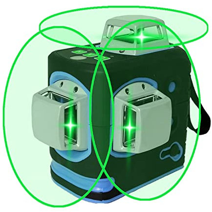 3 x 360° Nivel Láser de Línea Cruzada 12 Líneas 3D Autonivelación Herramienta Láser de Haz Verde, 360° Líneas Verticales y Horizontales Conmutables