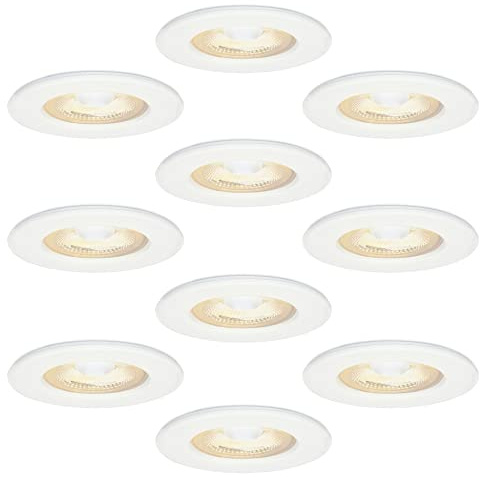 HOFTRONIC 10x Nola - LED Einbaustrahler 68mm Weiß - IP65 Wasserdicht für Außen, Dachüberstand und Bad - 5W 480lm - 2700K Extra Warmweiß - Deckeneinbauleuchte Einbauspots