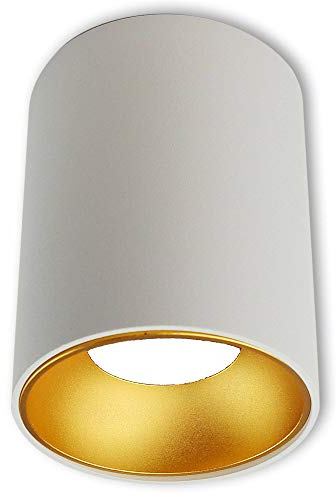 LED Aufbauleuchte rund Weiß-gold 7,5 Watt Dimmbar warmweiß GU10 230V - 110x85 Aufbaustrahler aus Aluminium - Aufbau Downlight Deckenlampe Loft Aufbau-Spot Decken-Strahler