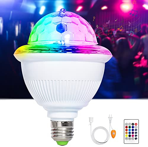 Bola de discoteca, luz de discoteca RGB activada por música, casquillo E27, iluminación de fiesta con Bluetooth, mando a distancia, para uso doméstico, fiestas, cumpleaños, Halloween, karaoke