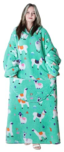 Queenshin Alpaka Langes Hoodie Tragbares Decken Übergroßer mit Ärmeln, Flauschig Bequeme Flanelldecke Körperdecke für Frauen, Einheitsgröße