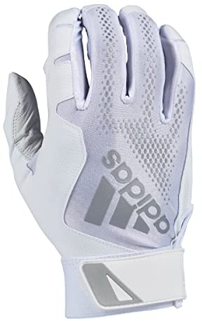 adidas Diamond King 3.0 Leather Batting Glove, White/Silver, Large