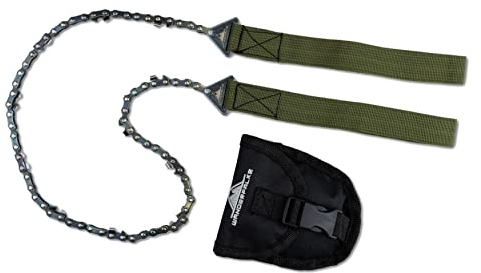 WANDERFALKE® 2023 - Sierra de cadena de mano, acero al carbono, incluye bolsa para el cinturón para camping, jardín y exterior