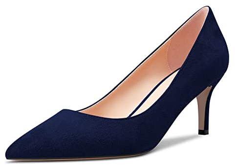 Castamere Damen Stiletto Mittlerem Kitten Absatz Heel 6.5 cm Heels Spitze Zehenkappe Pumps Slip-on Klassisch Cute Büroschuhe Schuhe Blau C 39 EU