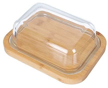 EXENXA Beurrier avec Couvercle Creative Bambou Beurrier Boîte Conteneur Fromage Pain Serveur Stockage Gardien Plateau avec Couvercle en Verre Cuisine Vaisselle Beurre Contenant pour Comptoir