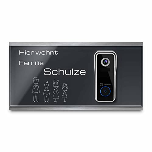 Witterungsbeständiges Klingelschild für Cococam Video Türklingel - personalisiertes Türschild Namensschild aus Edelstahl und Acrylglas | hochwertiges Funkklingel Zubehör