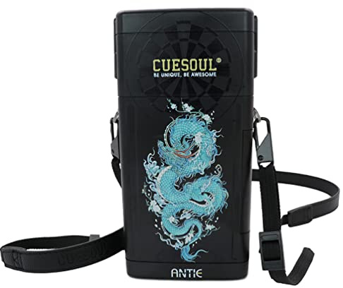CUESOUL ANTIE Hard Dart Case, Hält 6 Steeldarts/Soft Tip Darts und zusätzliches Zubehör, mit Vier mythologischen Symbolen, langlebig