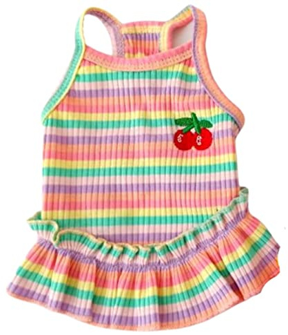 XINGNIAO Hunde Regenbogenstreifen-Kleid Sommerkleid Katzenkleid Outfits Weiche atmungsaktive Hundebekleidung aus Baumwolle für S, M, L, XL, XXL Hündinnen. Leichte Welpenkleider.