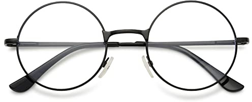 MAGIMODAC Rund Blaulichtfilter Lesebrillen Herren Damen Metall Anti Blaues Licht Lesebrille Flexible Retro Computer-Lesebrille Anti-Müdigkeit Schwarz +2.00