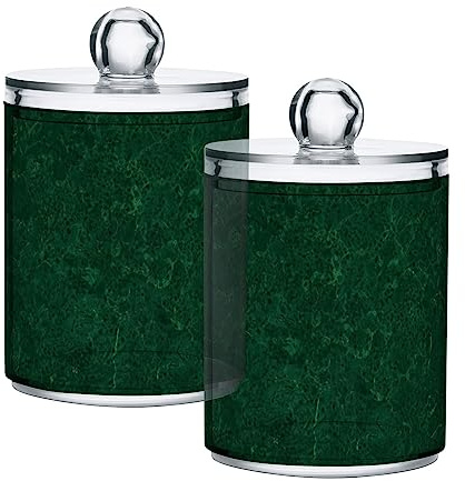 GAIREG Lot de 2 distributeurs de tampons de coton à motif marbré vert, pots d'apothicaire pour salle de bains et brosse à dents