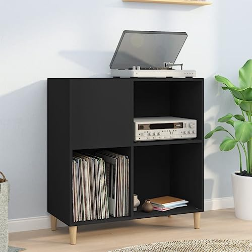 ZEYUAN Armoire à Disques Noir 84,5x38x89 cm en Bois d'Ingénierie - Meuble Rangement pour Platine Vinyle
