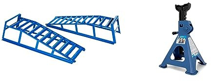 cartrend PKW Auffahrrampen-Set, bis 225 mm Hebebühne Kfz Rampe Auffahrbock Hebeplattform & Profi Unterstellbock, 2 Tonnen Tragkraft