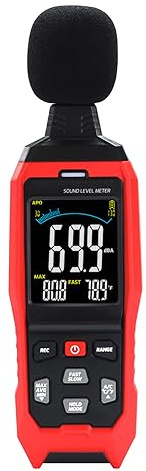 Decibel Datenmessgerät, großer LCD-Schallpegelmesser, A/C/Z Rauschmesser, Hochpräzises Tonmessgerät mit akustischem visuellen Alarm, schnelle / langsame Temperatur-Datenaufnahme