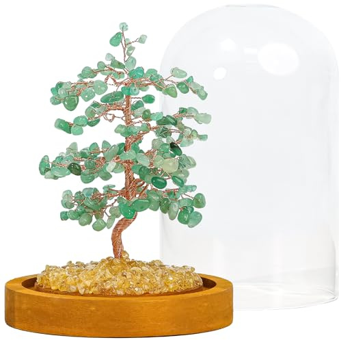 HEBES Handmade Natural Jade Stone Tree of Life for Home and Office Decoration, Feng Shui Money Bonsai Tree for Prosperity, Protection & Positive Energy, Good Luck and Blessing Gift