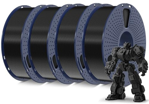 SUNLU Filamento PLA Plus 4KG, 1.75mm Filamento PLA+ per Stampante 3D, Elevata Tenacità Filamento per Stampa 3D PLA Plus, 1KG/Bobina, Confezione da 4, Nero