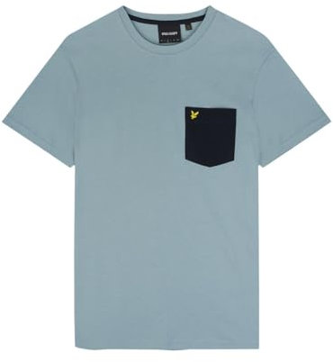 Lyle & Scott T-Shirt Herren - T Shirt aus Baumwolle mit Rundhalsausschnitt - Herren Tshirt mit kurzen Ärmeln in Standard-Passform - Tshirt Herren mit Brusttasche und Adler-Logo, Blau, L