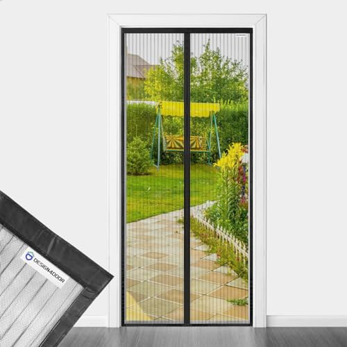 DESIGN4DOOR Zanzariera Magnetica 100 x 260 cm per Porta Finestra, Ultima Versione di Tenda Zanzariera con Magneti, Proteggete la Vostra Famiglia Dalle Zanzare, Nero