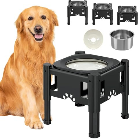 Willonin Gamelle Eau Surélevée,Gamelle Chien,Réglable en 3 Hauteur, Porte-Gamelles, Mangeoire INOX Anti Éclaboussure pour Petits, Moyens et Grands Chiens (b,Noir)