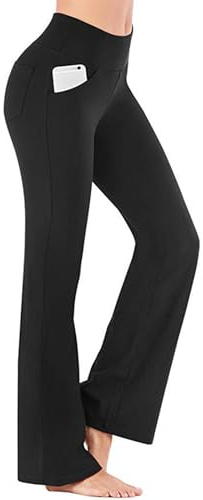 Wide Leg Trousers for Women, Stretch Flared Leggings with Pockets, High Waist Casual Bootcut Yoga Pants for Workout Dance 2 Black