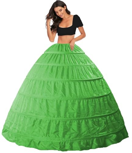 Women's Petticoat Floor Length Underskirt 6 Hoops Crinoline Wedding Petticoats Hoop Skirt Bridal Full A-line Slips 50s Swing Vintage Skirts Dress Shapewear Retro tutu Underdress Plus Size(Green,26)