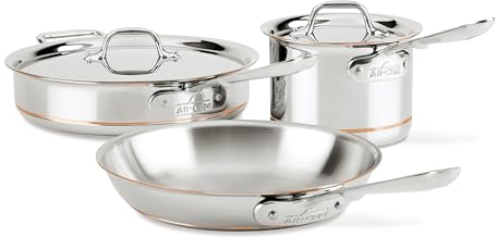 All-Clad Copper Core 5-Ply Stainless Steel Cookware Set, 5 Piece, Induction, Oven Broiler Safe 600F, Pots and Pans, Sauce Pan, Saute Pan, Cookware, Silver