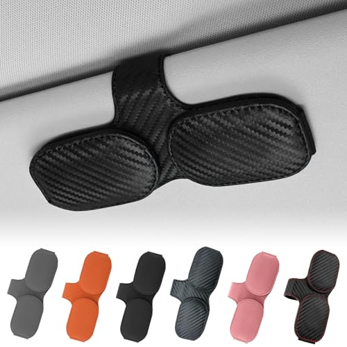 Brillenhalter für Auto Sonnenblende, Doppelschichtiger Sonnenbrillenhalter Auto, Magnetisch Sonnenbrillenhalter Auto, Universal Leder Brillenhalter für Auto Zubehör Innenraum (Kohlefaser Schwarz)