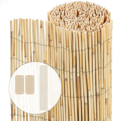 VOUNOT® Canisse en Roseau Renforcée 100x600cm Brise Vue Naturel en Rouleaux avec Attaches de Fixation Protection Contre Regards Clôture Extérieure Décorative pour Jardin Terrasse et Balcon