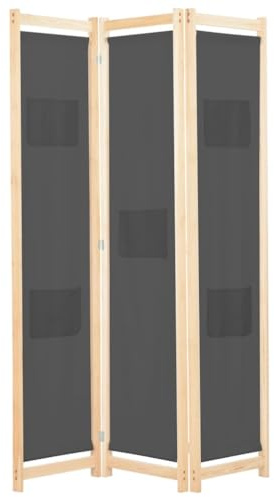 Paravent Outdoor Wetterfest Blackout Curtain 3-teiliger Raumteiler Grau 120 x 170 x 4 cm Stoff