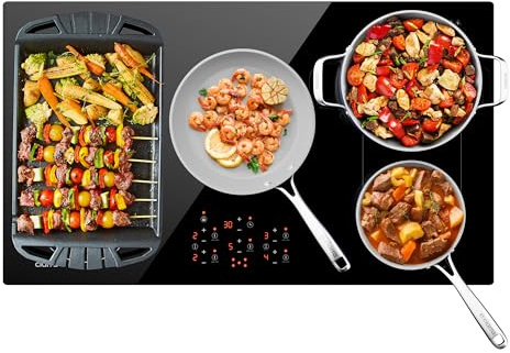 CIARRA 36 inch Induction Cooktop 5 Burners, 9600W Built-in Induction Stovetop with Double Flexi Zone, Booster, Timer & Safety Lock