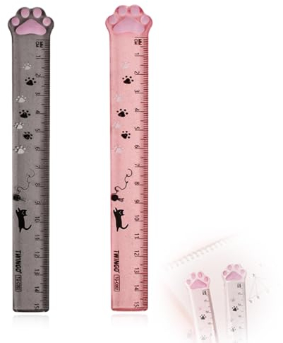 2 Stück Pack Kunststoff Lineal, 15 cm Lineal Messwerkzeug für Schule Büro Zuhause,Katzenkrallenlineal,Bunt Lineal mit Zentimetern