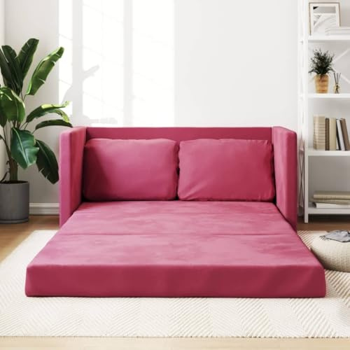Willood Bodensofa mit Schlaffunktion, Klappbar Bodenbett Sofa Schlafsofa Schlafsessel mit Metallgestell, Klappsofa Sofabett für Wohnzimmer Schlafzimmer, Weinrot 122x204x55 cm Samt