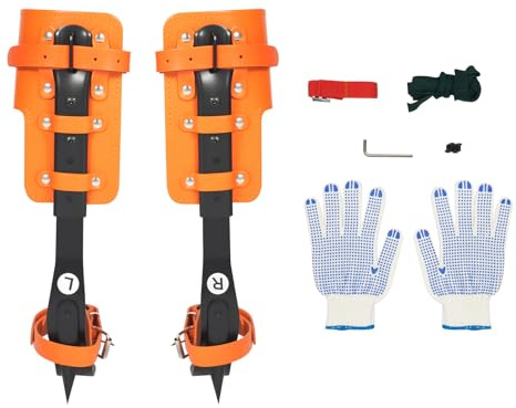 QUSKLISU Adjustable Tree Climbing Spikes Set, Steel Pole Climbing Spurs, Forged Climber Gaffs Tools with Adjustable Leather Strap for Felling Trees, Picking Fruit, Hanging Objects