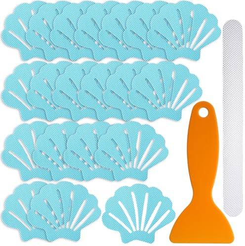 oruola 40pcs Non Slip Bath Stickers,Anti-slip Shower Stickers,Shell Shaped Shower Floor Non Slip Sticker,Adhesive Bath Grip Sticker with Premium Scraper for Bathtub Shower(2 Style)