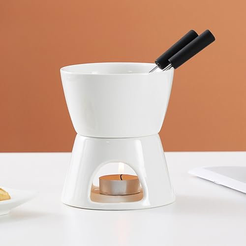 CUSROS Chocolate Fondue Pot Ceramic Chocolate Warmers For Dipping Butter Melting Pot Small Fondue Pot Cheese Fondue Set Tea Light Melting Pot Fondue For Cheese, Chocolate And Tapas White