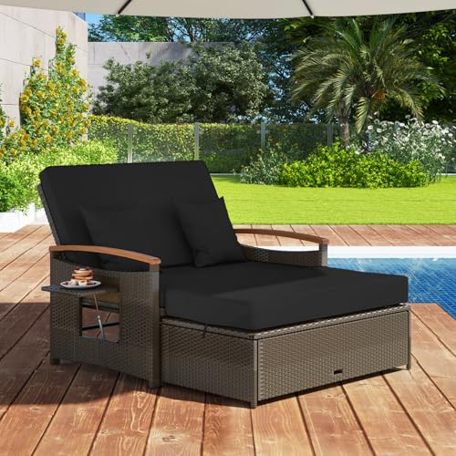 GIANTEX Lounge Möbel Outdoor, Outdoor Sofa, Gartensofa mit Liegefunktion, Garten Doppelliege Gartenliege 2 Personen, Gartenlounge Rattan, Balkon Lounge Sofa, Daybed Garten, Balkonsofa Kleiner Balkon