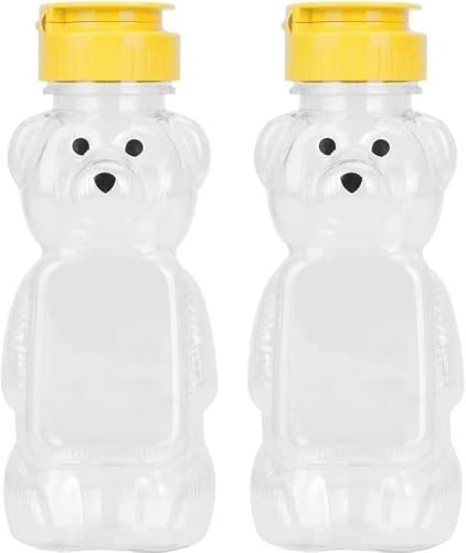 2 Pcs Plastic Bear Honey Bottle Jars,Empty Honey Squeeze Bottle with Yellow Flip-top Lid for Storing and Dispensing Condiment Squeeze Bottles (8 Oz)