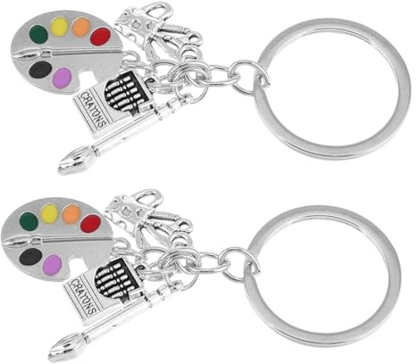 BESPORTBLE Artist Paintbrush Keyring Set 2pcs Paint Palette and Brush Charm Keychain for Art Lovers Enamel Keychain for Painters Unique Accessory for Creative Students