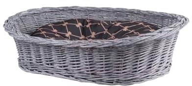 e-wicker24 Alles aus Weide Hundekorb aus Weide für Hund und Katze Hundebett Katzenbett mit Kissen Tierkorb geflochten Katzenkorb (Grau_Schwarz1, 100x75 H27)