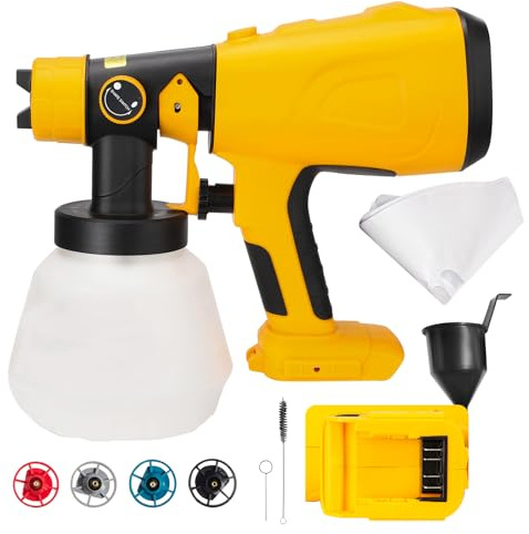 Trådlös färgspruta för Dewalt-18 V-batteri, trådlös elektrisk färgsprutpistol borstlös, 1 000 ml tank, 3 mönster justerbara, 4 sprutmunstycken för staket väggceller (inget batteri)