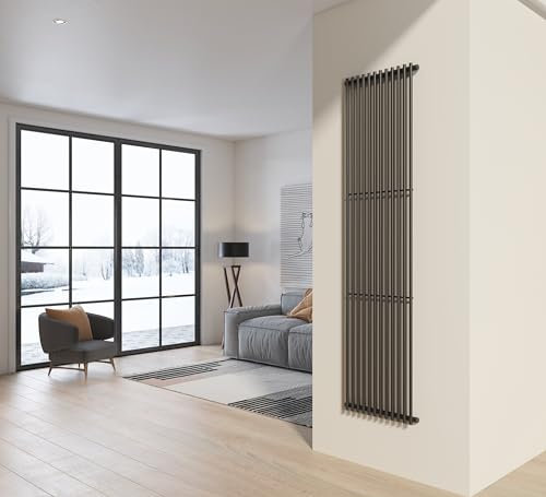 Radiatore design 200x50 cm (12 tubi) in acciaio grigio opaco a tubi tondi interasse verticale H200 PISA