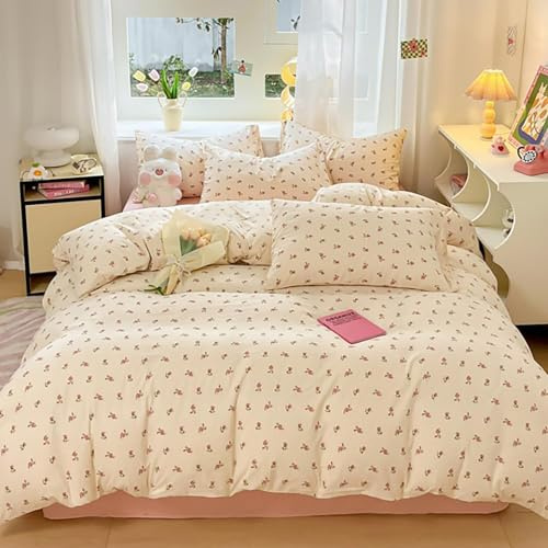 Tabeskly Wendebettwäsche für Mädchen, Blumenmuster, King-Size-Bett, Reißverschluss, Rot / Gelb, 200 x 240 cm